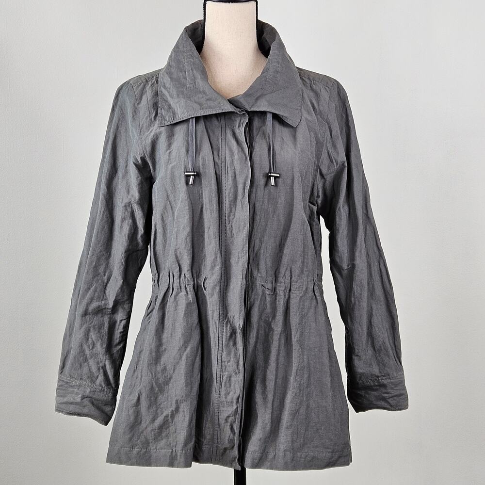 Eileen Fisher Olive Green Button-Up Windbreaker Jacket‎ Coat | Women's Small